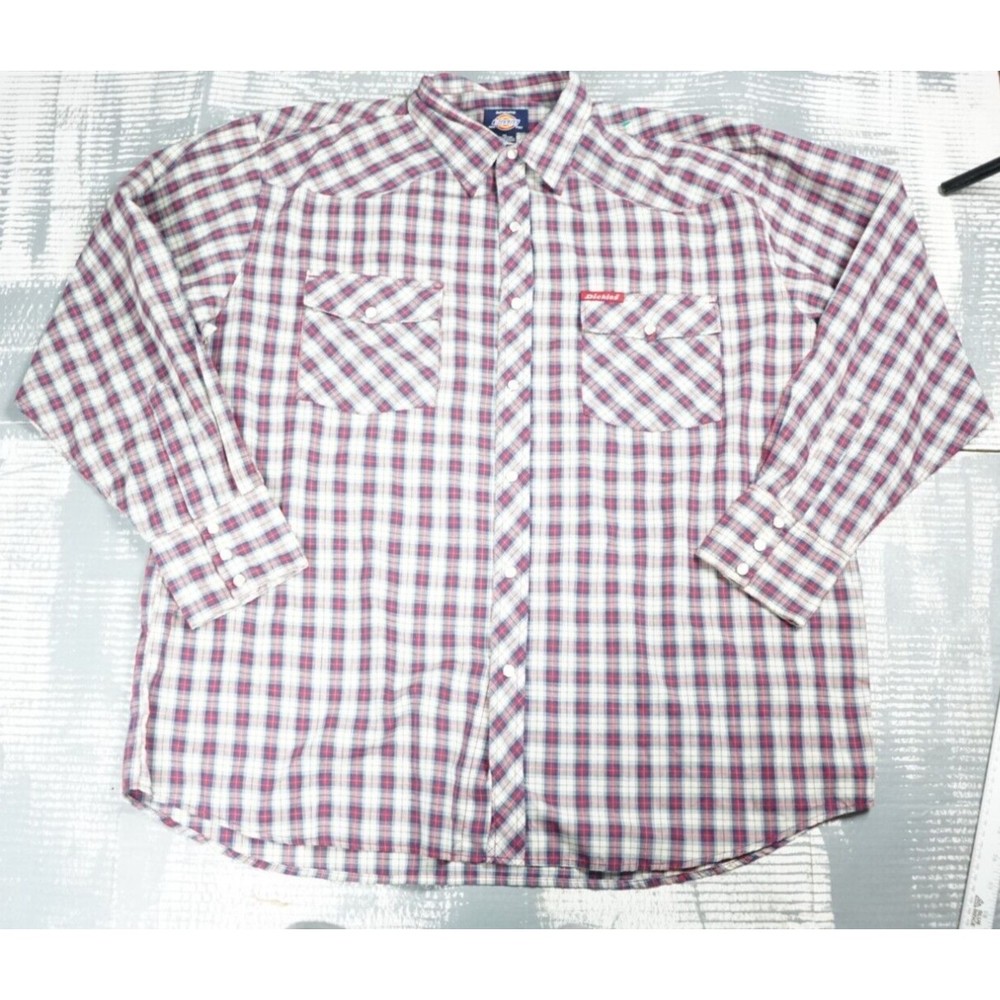 Dickies Shirt Mens Extra Large Pearl Snap western plaid check long sleeve red